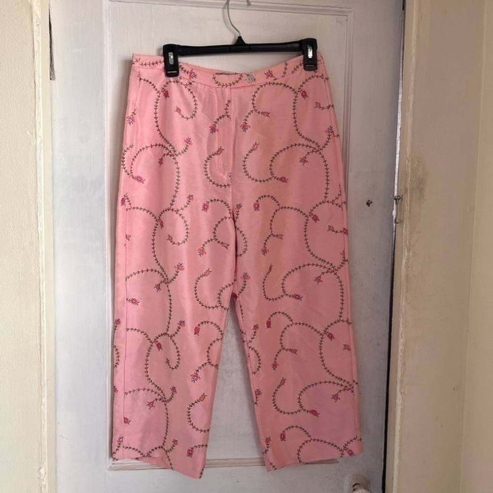 Tibi vintage 100% Silk Pink Embroidered Pants Size 10